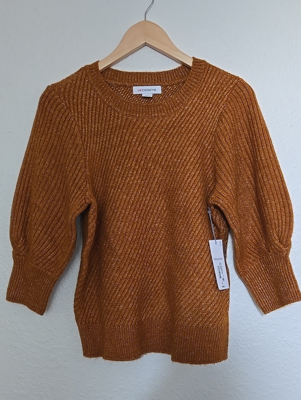 NWT Liz Claiborne Metallic Honey Ginger Ribbed Crew Sweater